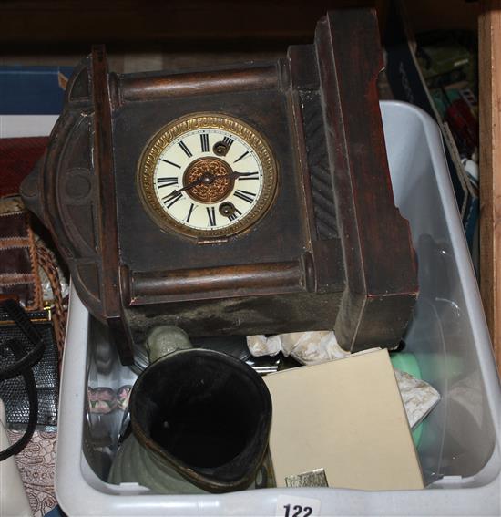 Mantel clock, jug, vase & sundries